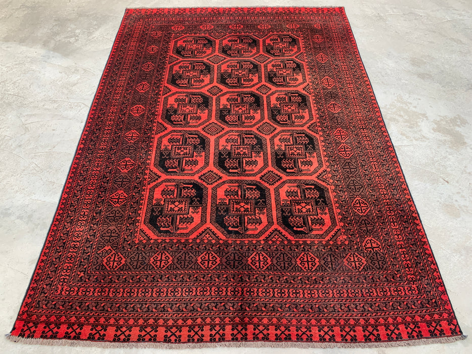 Handmade Persian Wool Area Rug 7x10 - Red & Black Geometric Persian Style Rug - Exact Size 9'5" x 6'7" - KBHM-1206