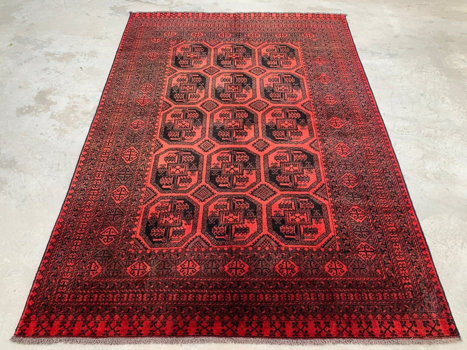 Handmade Persian Wool Area Rug 7x10 - Red & Black Geometric Persian Style Rug - Exact Size 9'5" x 6'7" - KBHM-1206