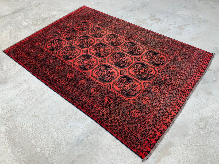 Handmade Persian Wool Area Rug 7x10 - Red & Black Geometric Persian Style Rug - Exact Size 9'5" x 6'7" - KBHM-1206