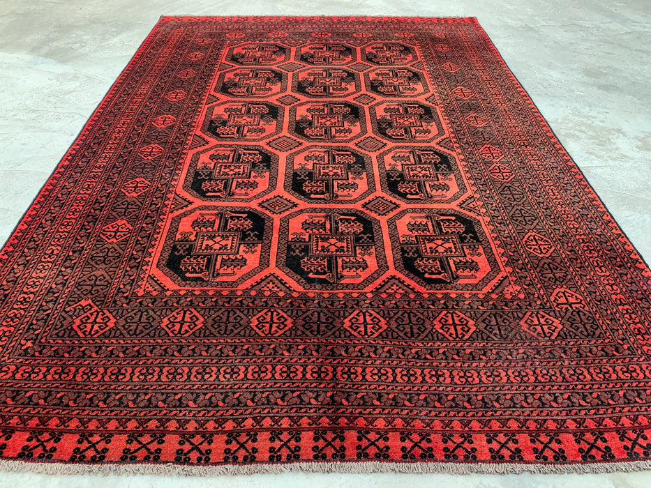 Handmade Persian Wool Area Rug 7x10 - Red & Black Geometric Persian Style Rug - Exact Size 9'5" x 6'7" - KBHM-1206