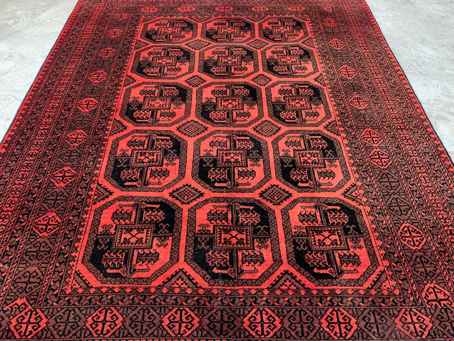 Handmade Persian Wool Area Rug 7x10 - Red & Black Geometric Persian Style Rug - Exact Size 9'5" x 6'7" - KBHM-1206