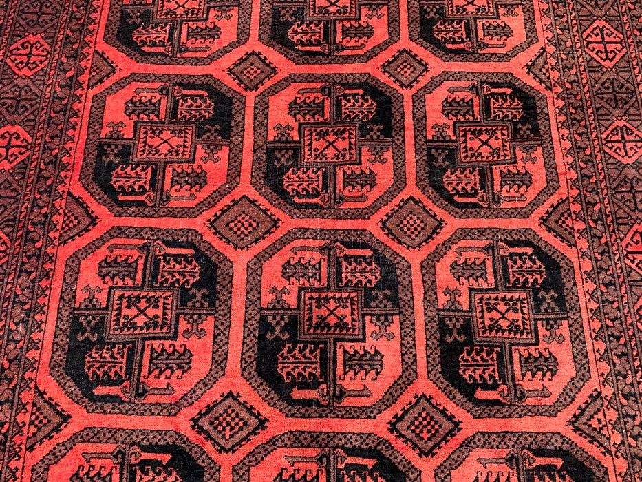 Handmade Persian Wool Area Rug 7x10 - Red & Black Geometric Persian Style Rug - Exact Size 9'5" x 6'7" - KBHM-1206