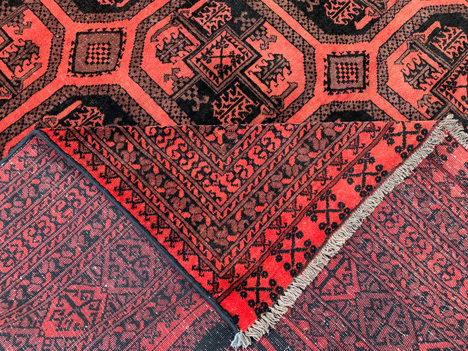 Handmade Persian Wool Area Rug 7x10 - Red & Black Geometric Persian Style Rug - Exact Size 9'5" x 6'7" - KBHM-1206
