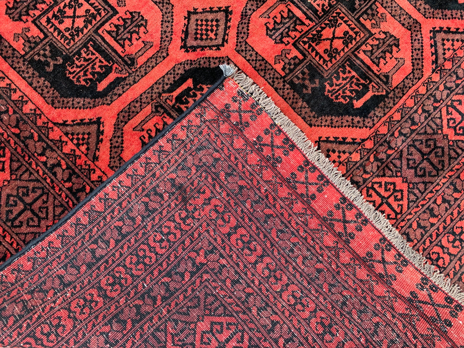 Handmade Persian Wool Area Rug 7x10 - Red & Black Geometric Persian Style Rug - Exact Size 9'5" x 6'7" - KBHM-1206