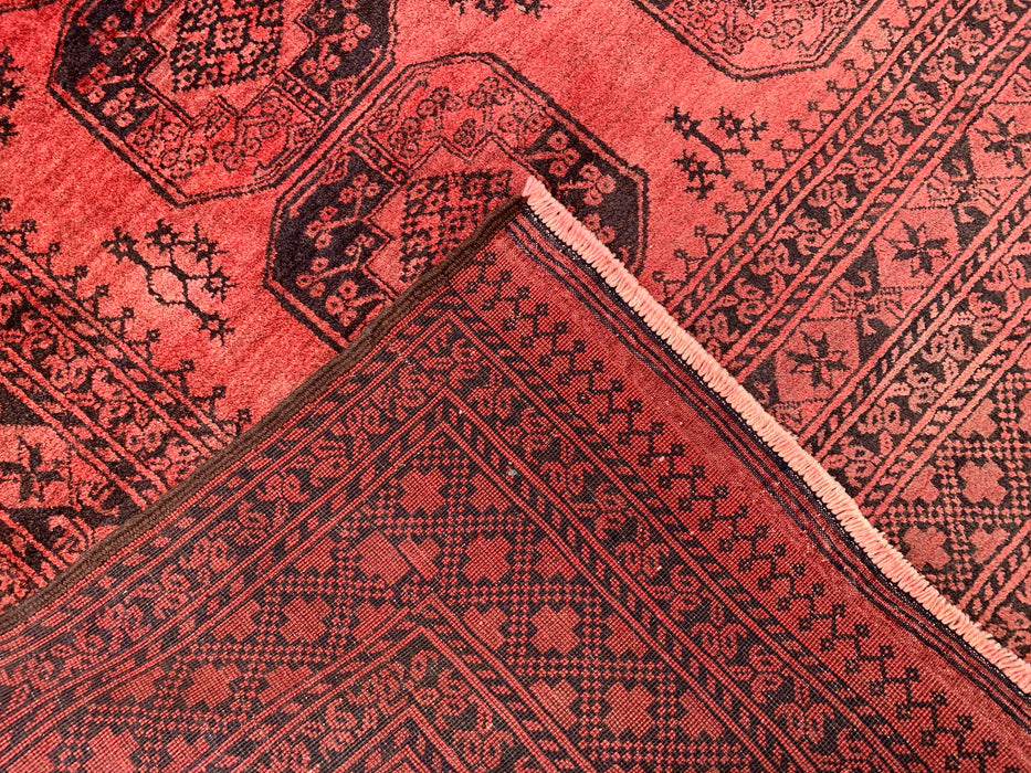 Handmade Persian Wool Area Rug 7x10 - Coral Red Geometric Persian Style Rug - Exact Size 9'10" x 7'1" - KBHM-1207
