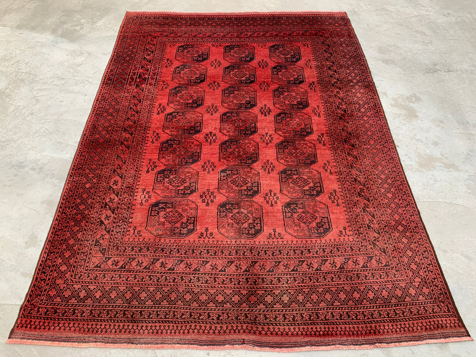 Handmade Persian Wool Area Rug 7x10 - Coral Red Geometric Persian Style Rug - Exact Size 9'10" x 7'1" - KBHM-1207