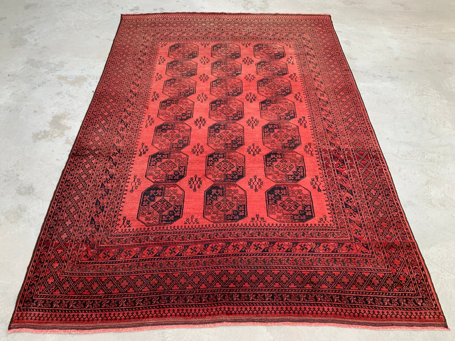 Handmade Persian Wool Area Rug 7x10 - Coral Red Geometric Persian Style Rug - Exact Size 9'10" x 7'1" - KBHM-1207
