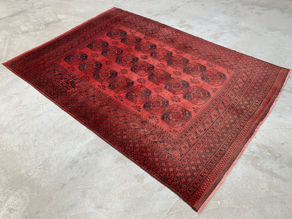 Handmade Persian Wool Area Rug 7x10 - Coral Red Geometric Persian Style Rug - Exact Size 9'10" x 7'1" - KBHM-1207