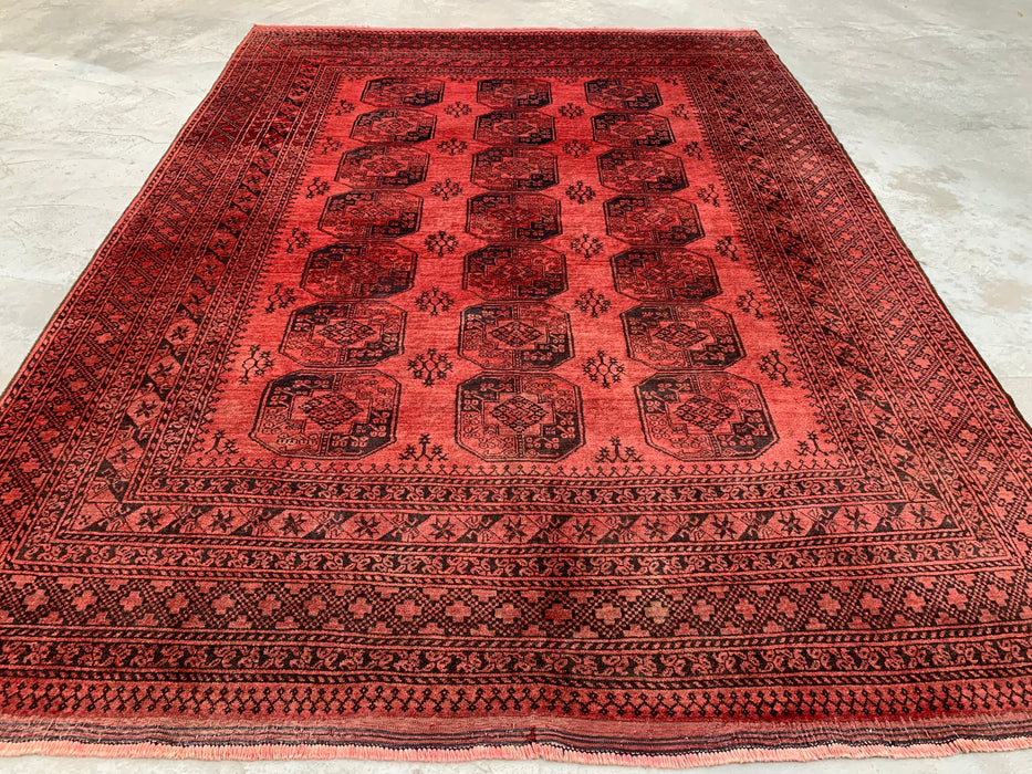Handmade Persian Wool Area Rug 7x10 - Coral Red Geometric Persian Style Rug - Exact Size 9'10" x 7'1" - KBHM-1207