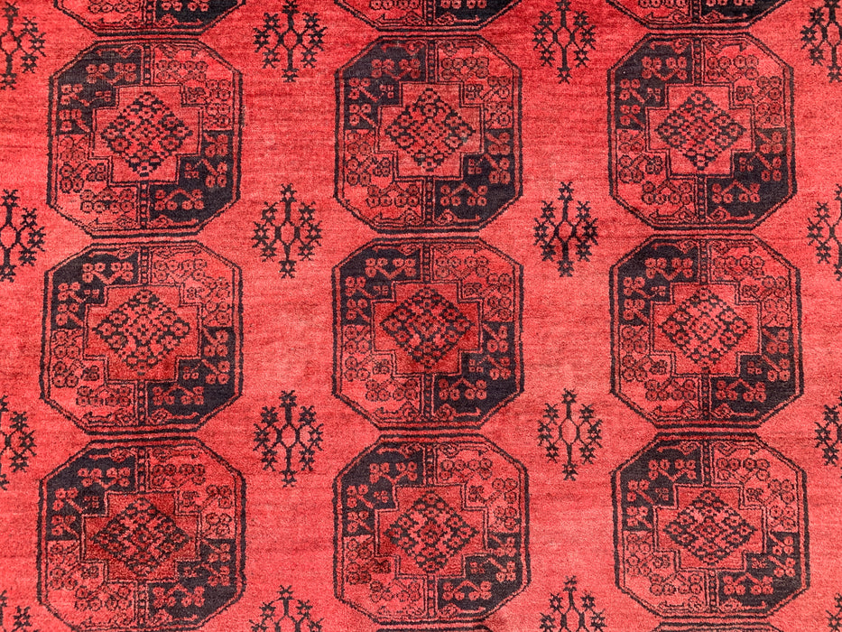 Handmade Persian Wool Area Rug 7x10 - Coral Red Geometric Persian Style Rug - Exact Size 9'10" x 7'1" - KBHM-1207