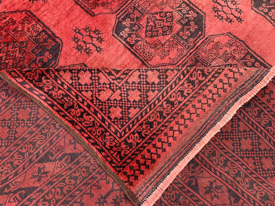Handmade Persian Wool Area Rug 7x10 - Coral Red Geometric Persian Style Rug - Exact Size 9'10" x 7'1" - KBHM-1207