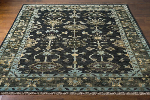 Antique Handmade Wool Rug — Charcoal / Green | ATQ-1008 - colour & pattern