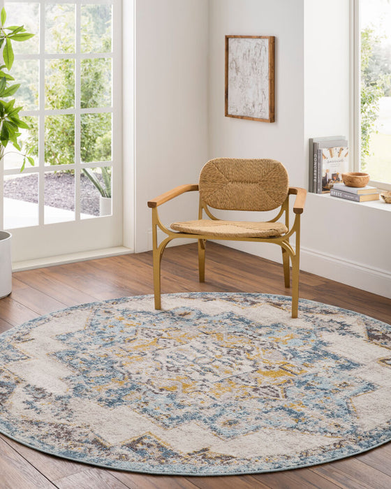Ankara Machine Woven Rug — Ivory / Blue | AKR-2309