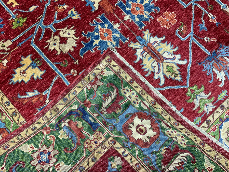 6’6 x 9’8' Hand-Knotted Kazak Wool Rug – Red & Green Tribal Design