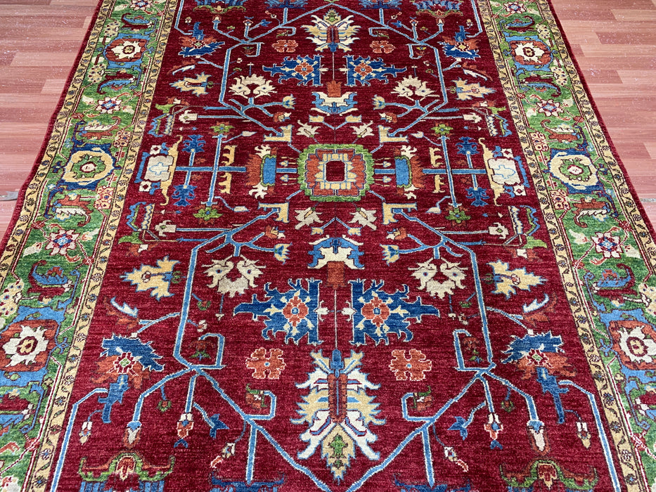 6’6 x 9’8' Hand-Knotted Kazak Wool Rug – Red & Green Tribal Design