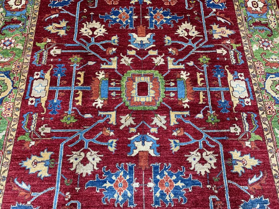 6’6 x 9’8' Hand-Knotted Kazak Wool Rug – Red & Green Tribal Design