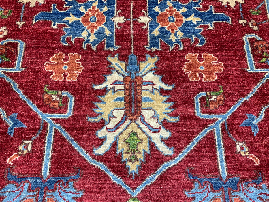 6’6 x 9’8' Hand-Knotted Kazak Wool Rug – Red & Green Tribal Design