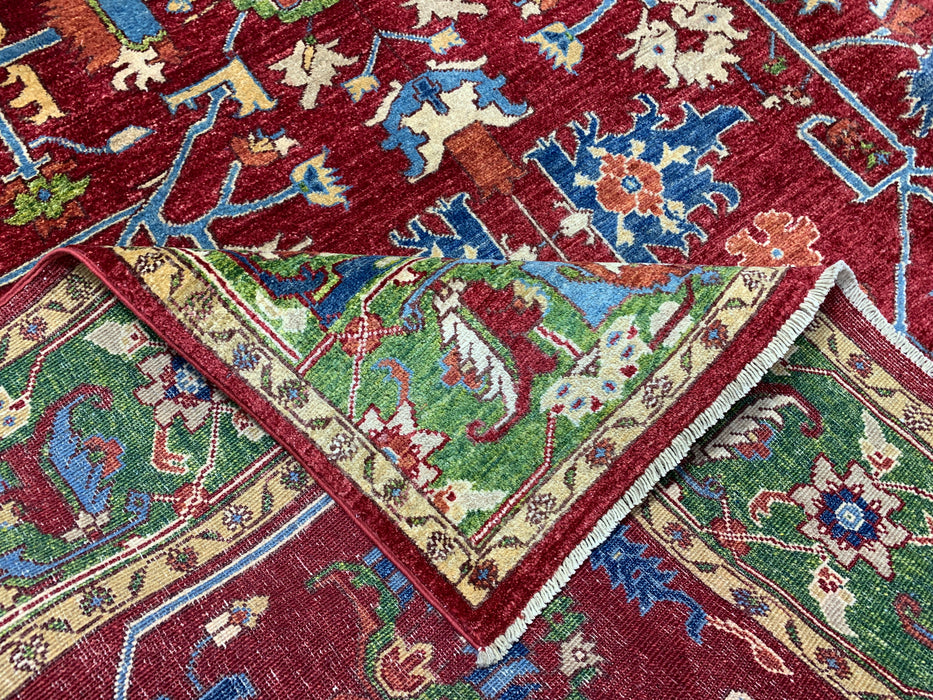 6’6 x 9’8' Hand-Knotted Kazak Wool Rug – Red & Green Tribal Design