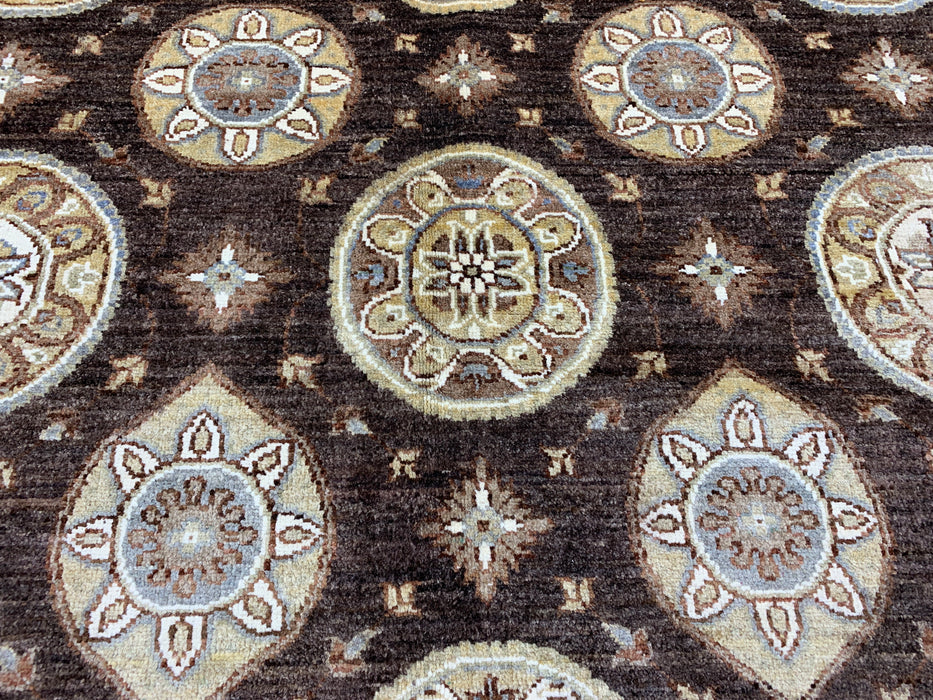9' x 14' Hand-Knotted Chobi Wool Rug – Chocolate & Ivory Medallion Design