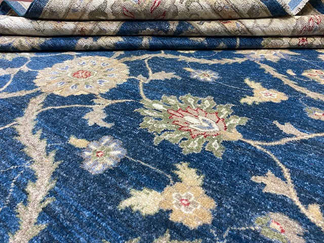 9'x12' Hand-Knotted Chobi Navy/Ivory Area Rug – KB Rugs