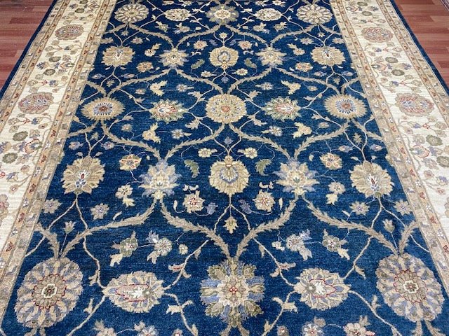 9'x12' Hand-Knotted Chobi Navy/Ivory Area Rug – KB Rugs