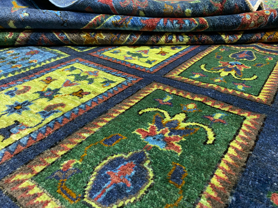 Ultra-Rare 6’7 x 9’9' Hand-Knotted Chobi Wool Rug – Blue Garden Panel Design