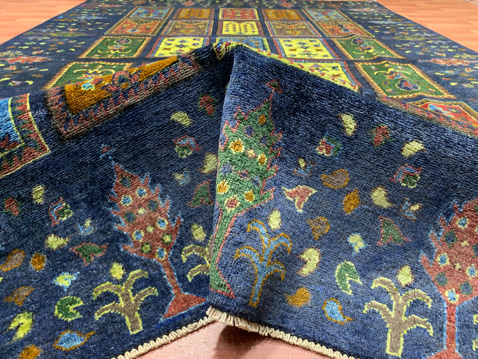 Ultra-Rare 6’7 x 9’9' Hand-Knotted Chobi Wool Rug – Blue Garden Panel Design