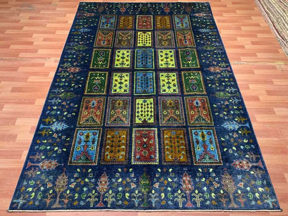 Ultra-Rare 6’7 x 9’9' Hand-Knotted Chobi Wool Rug – Blue Garden Panel Design
