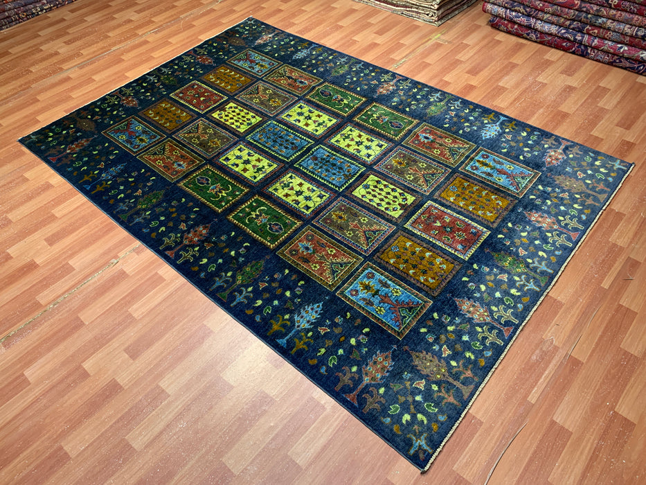 Ultra-Rare 6’7 x 9’9' Hand-Knotted Chobi Wool Rug – Blue Garden Panel Design