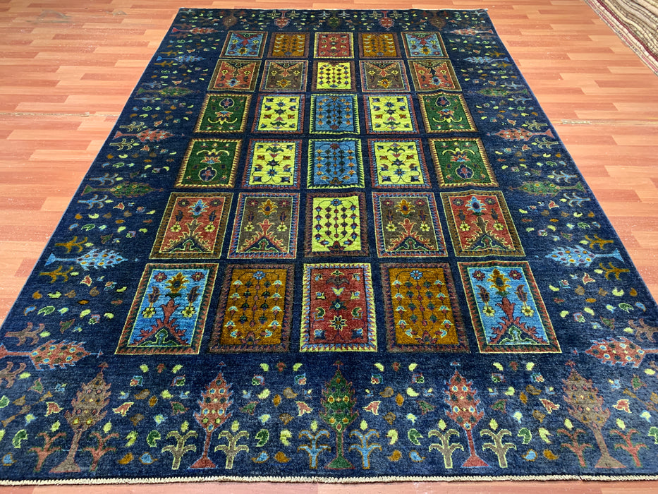 Ultra-Rare 6’7 x 9’9' Hand-Knotted Chobi Wool Rug – Blue Garden Panel Design