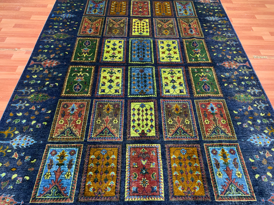 Ultra-Rare 6’7 x 9’9' Hand-Knotted Chobi Wool Rug – Blue Garden Panel Design
