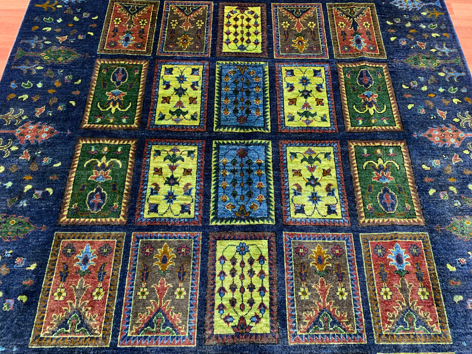 Ultra-Rare 6’7 x 9’9' Hand-Knotted Chobi Wool Rug – Blue Garden Panel Design
