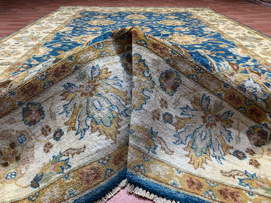 7'x10' Hand-Knotted Chobi Teal/Ivory Area Rug – KB Rugs
