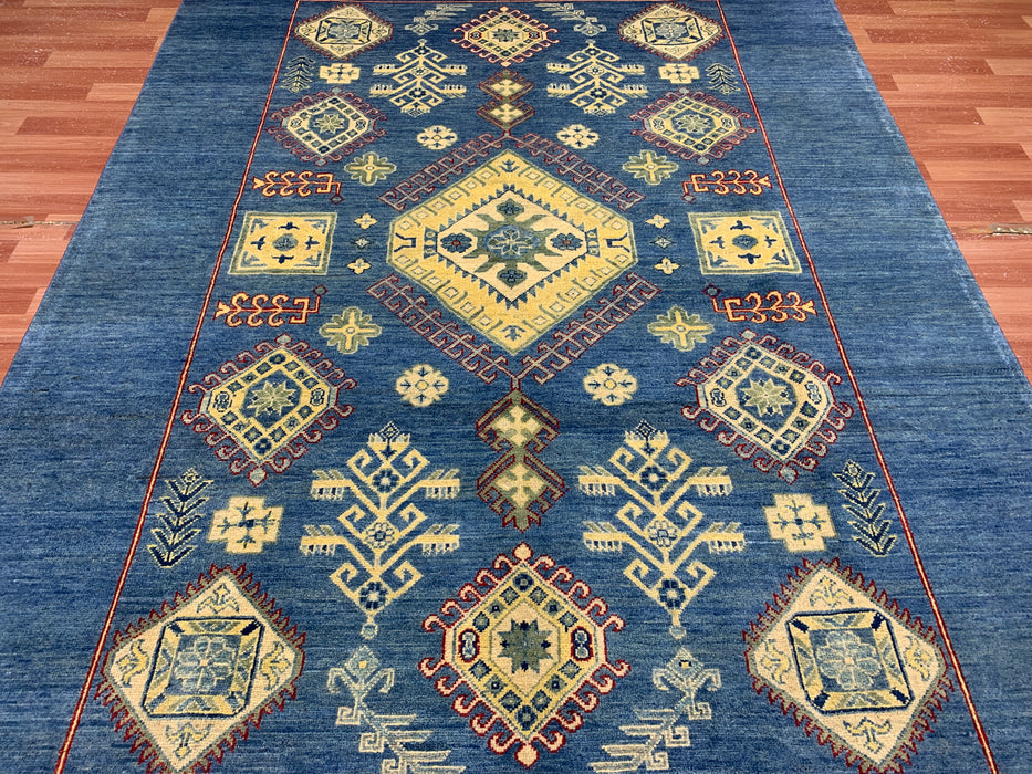 7'x10' Hand-Knotted Afghan Blue/Gold Area Rug – KB Rugs