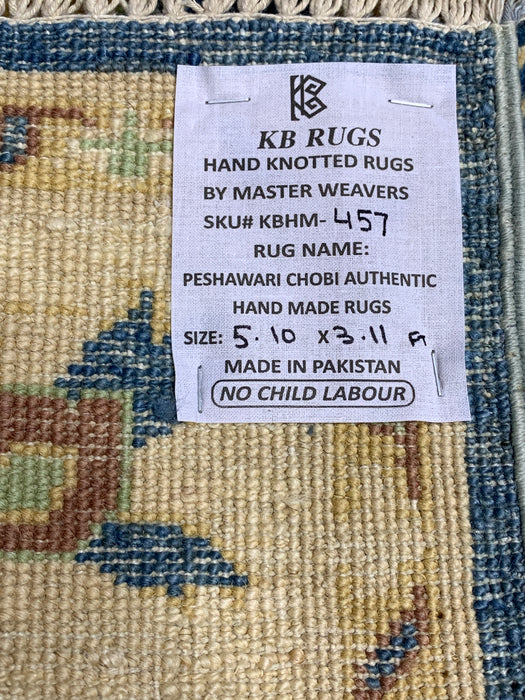 4' × 6' Hand-Knotted Ziegler Wool Rug – Black with Blue & Gold Floral Border