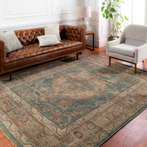 Reign Handmade Wool Rug — Teal & Terracotta Medallion Design | REG-2304