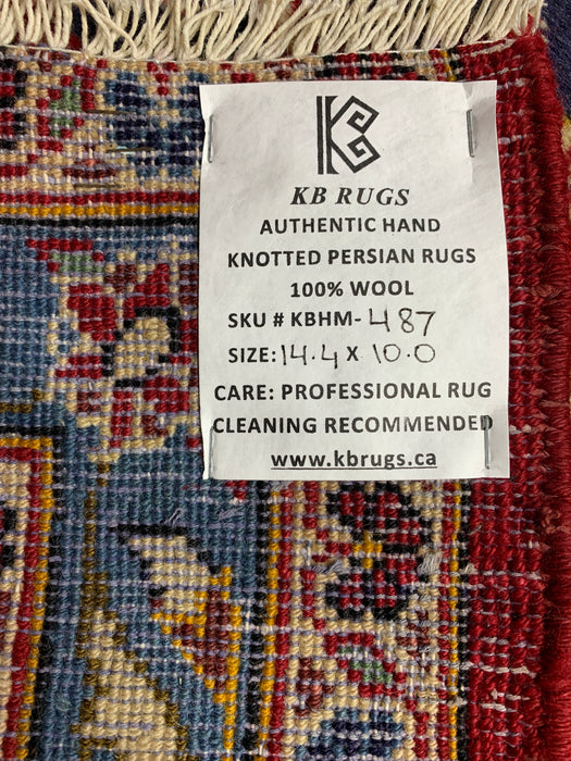 10'0" × 14'4" Hand-Knotted Wool Rug – Red Medallion with Navy Border