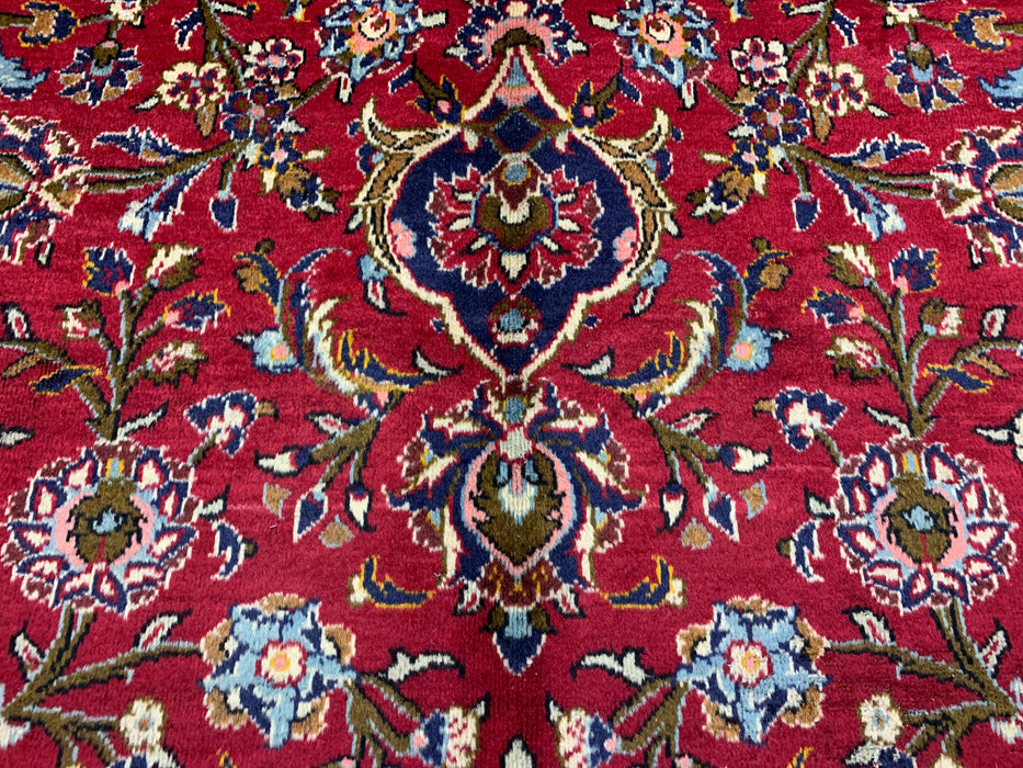 10'0" × 14'4" Hand-Knotted Wool Rug – Red Medallion with Navy Border