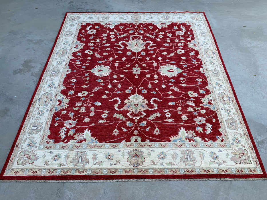 9'7 x 8'1 Hand-Knotted Peshawari Chobi Wool Rug - Red Traditional Floral Area Rug - KBHM-522