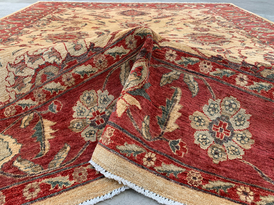 10'1 x 7'11 Hand-Knotted Peshawari Chobi Wool Rug - Red Traditional Floral Area Rug - KBHM-550