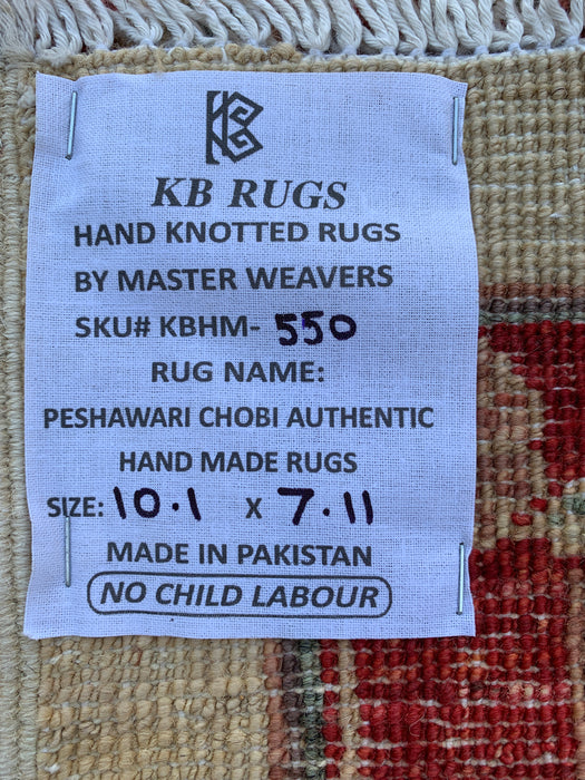 10'1 x 7'11 Hand-Knotted Peshawari Chobi Wool Rug - Red Traditional Floral Area Rug - KBHM-550