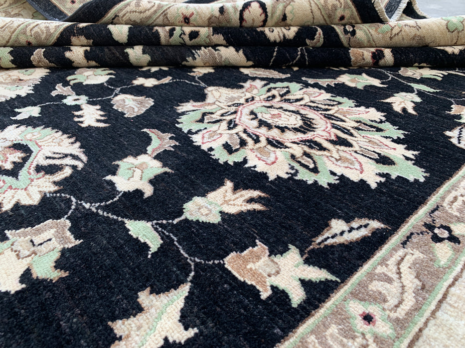 10'0 x 8'1 Hand-Knotted Peshawari Chobi Wool Rug - Black Traditional Floral Area Rug - KBHM-552