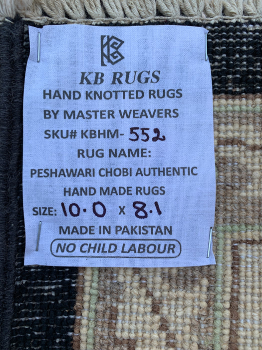 10'0 x 8'1 Hand-Knotted Peshawari Chobi Wool Rug - Black Traditional Floral Area Rug - KBHM-552