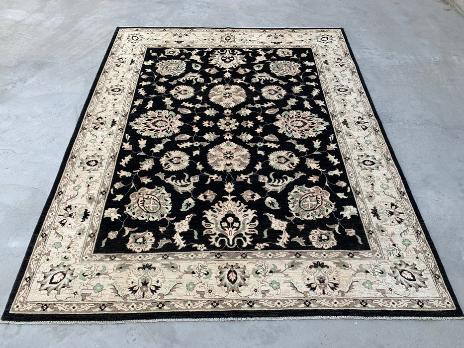 10'0 x 8'1 Hand-Knotted Peshawari Chobi Wool Rug - Black Traditional Floral Area Rug - KBHM-552