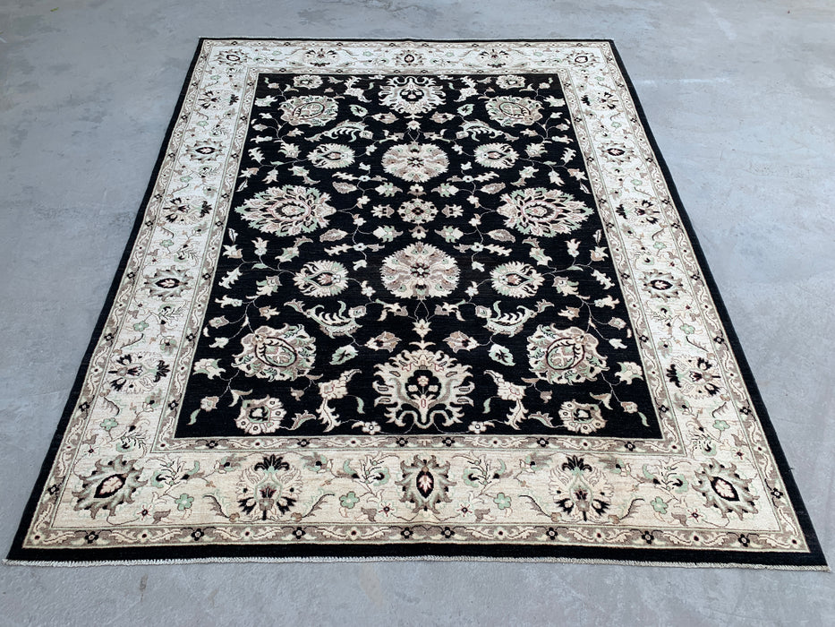 10'0 x 8'1 Hand-Knotted Peshawari Chobi Wool Rug - Black Traditional Floral Area Rug - KBHM-552