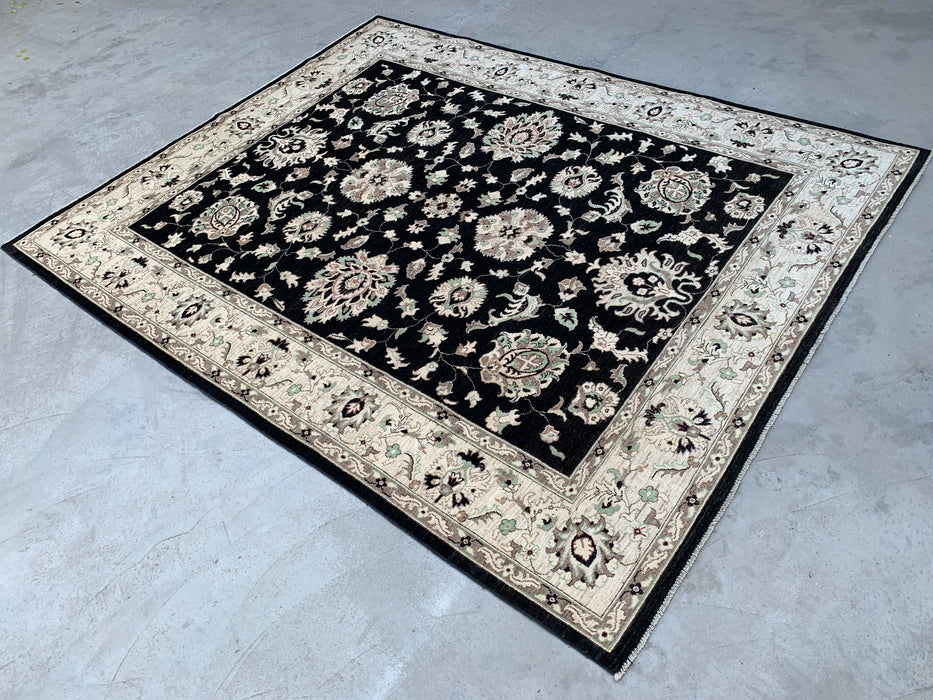 10'0 x 8'1 Hand-Knotted Peshawari Chobi Wool Rug - Black Traditional Floral Area Rug - KBHM-552