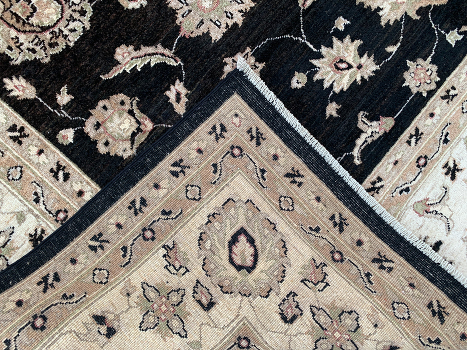 9'11 x 8'0 Hand-Knotted Peshawari Chobi Wool Rug - Black Traditional Floral Area Rug - KBHM-554