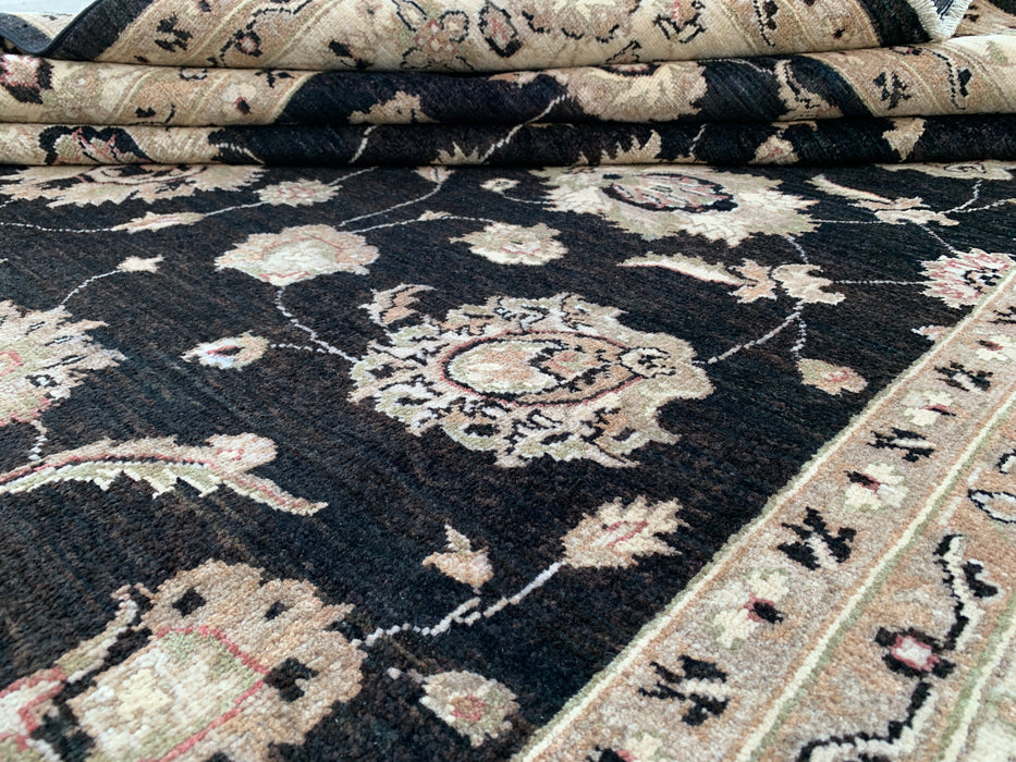 9'11 x 8'0 Hand-Knotted Peshawari Chobi Wool Rug - Black Traditional Floral Area Rug - KBHM-554