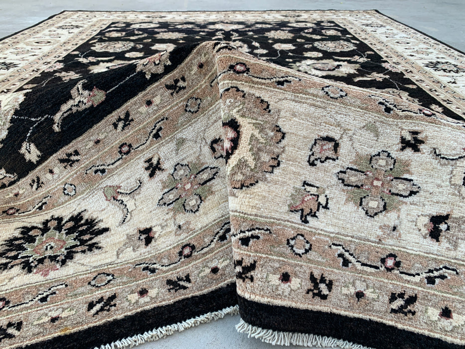 9'11 x 8'0 Hand-Knotted Peshawari Chobi Wool Rug - Black Traditional Floral Area Rug - KBHM-554