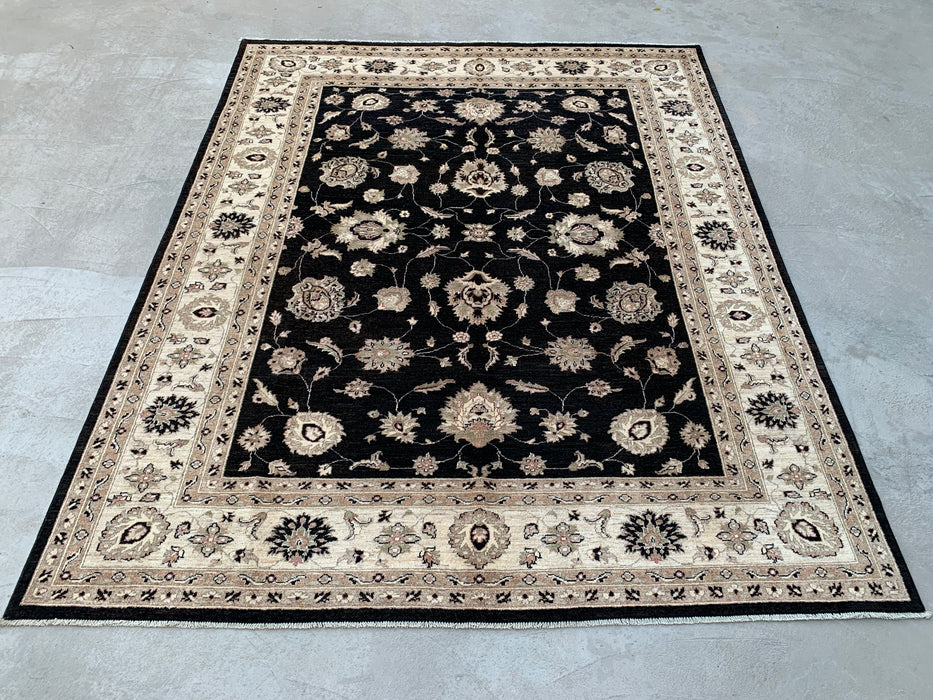 9'11 x 8'0 Hand-Knotted Peshawari Chobi Wool Rug - Black Traditional Floral Area Rug - KBHM-554
